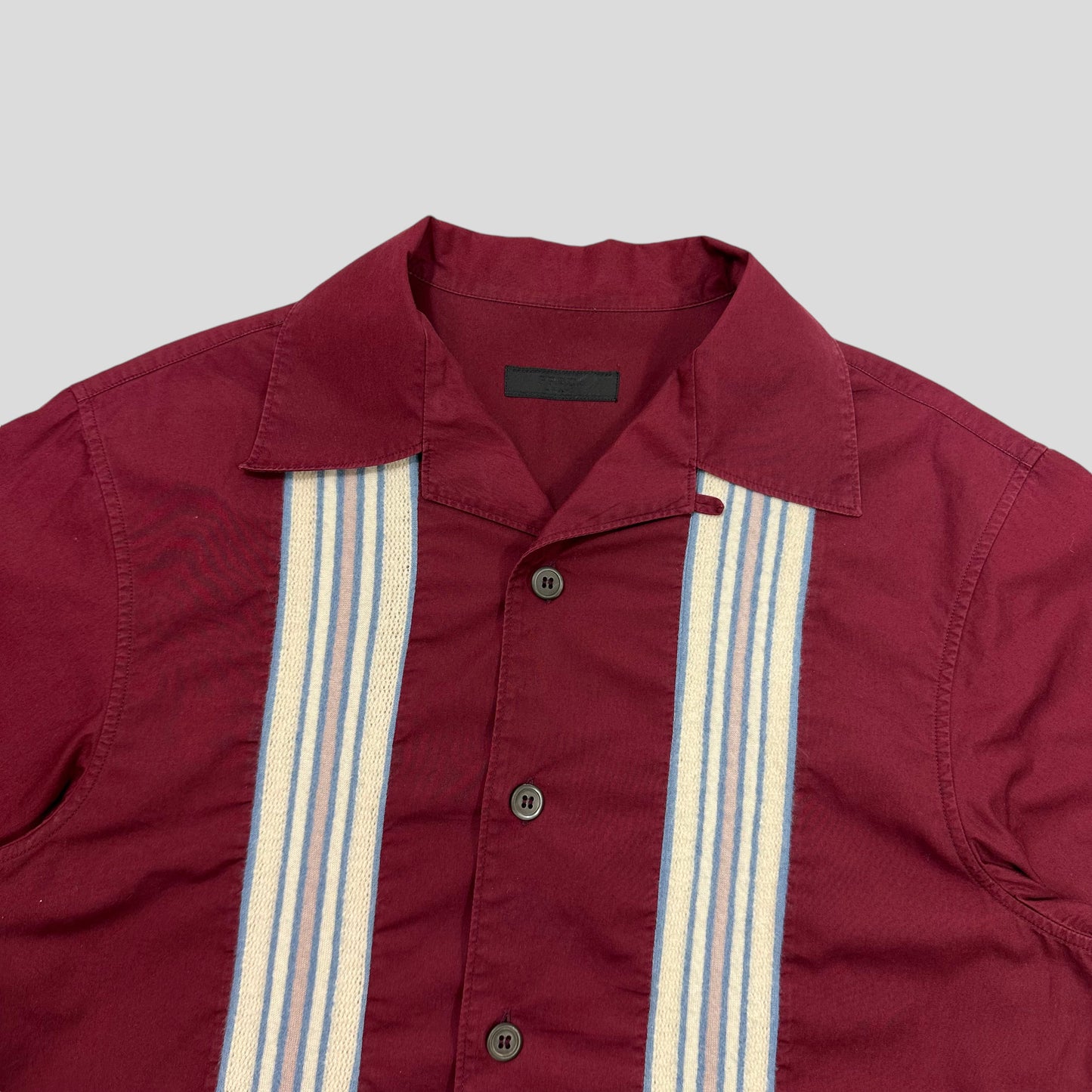 Prada Milano SS16 Jacquard Knit Striped Bowling Shirt - M