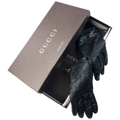Vintage 2000s Gucci Leather Womens Gloves | O/S, Black