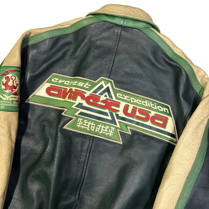 Avirex Everest Expedition Leather Jacket In Green & Beige ( M )