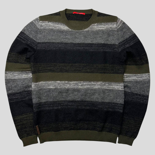 Prada Sport 2006 Striped Mohair Alternating Texture Leather Logo Knit Jumper - S | Default Title, Multicoloured