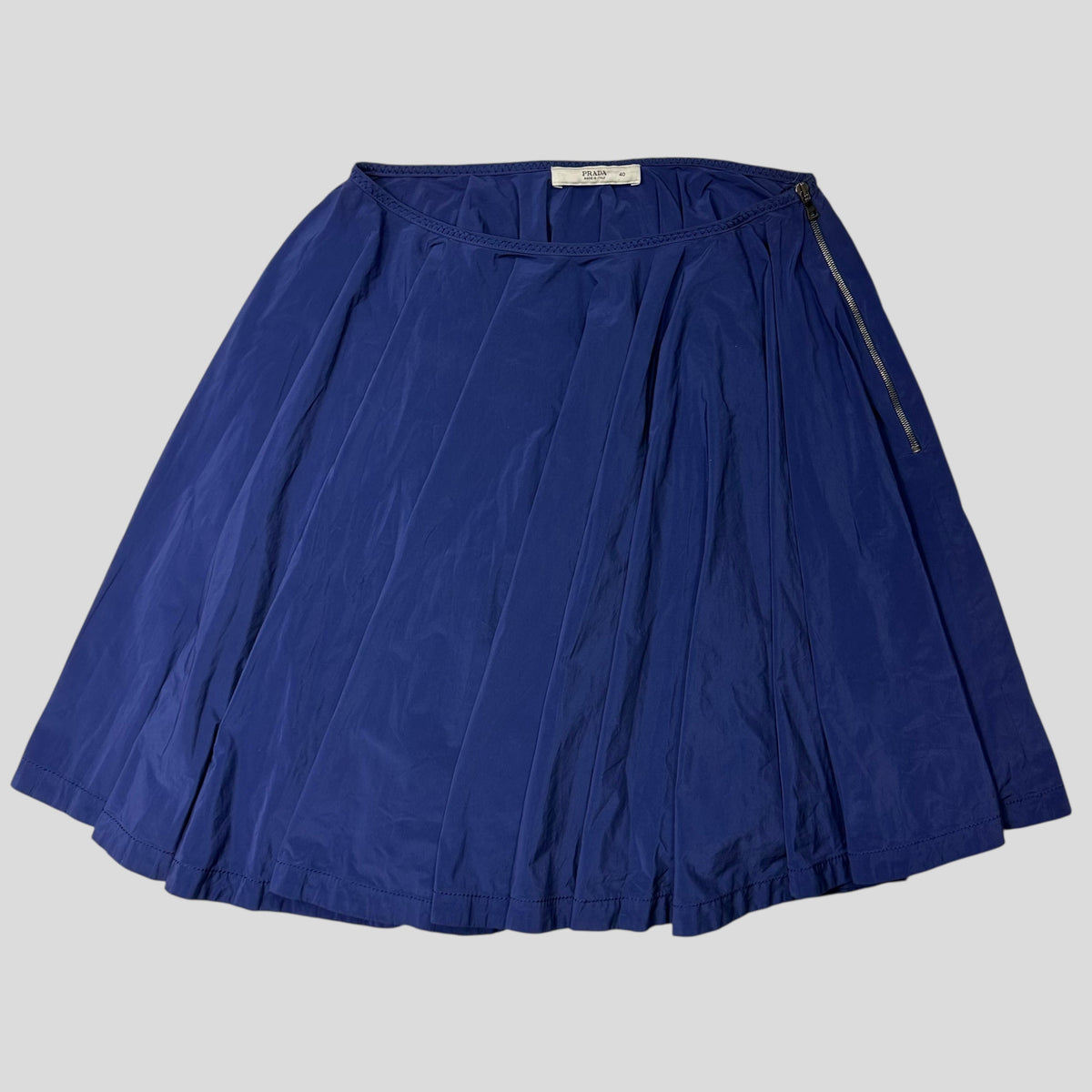 Prada 2006 Blue Nylon Shimmer Pleated Zip Flare Skirt - IT40 (UK8) | O/S, Blue