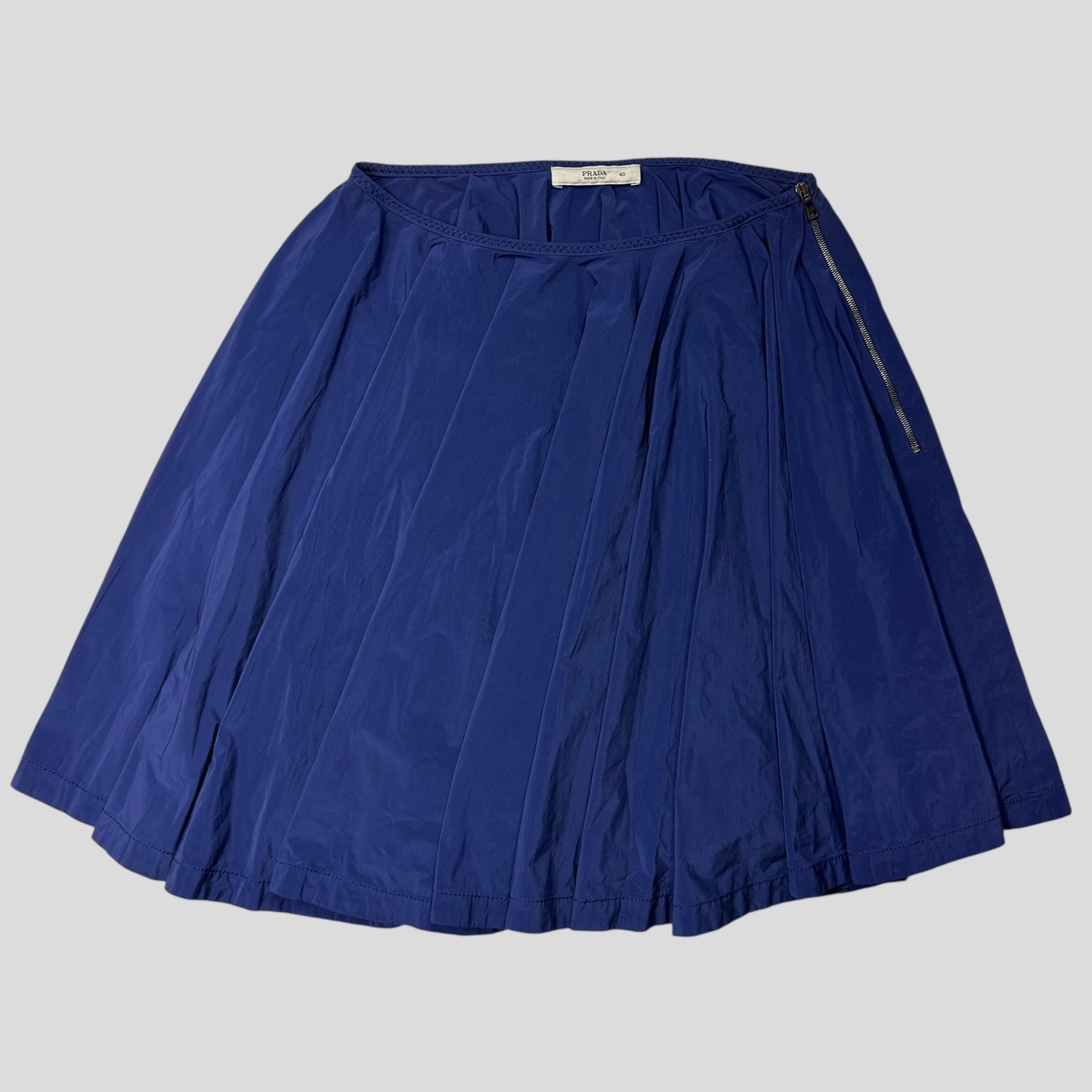 Prada 2006 Blue Nylon Shimmer Pleated Zip Flare Skirt - IT40 (UK8) | Default Title, Blue