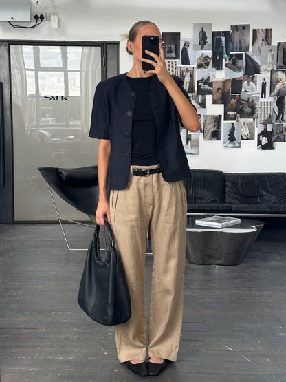 Versace 1990s Pure Ramie Wide Leg Trousers - W34