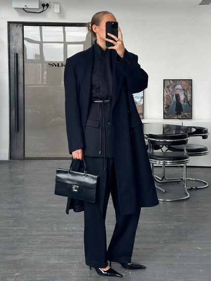 English Vintage 1990s Pure Wool Double Breasted Coat - XL