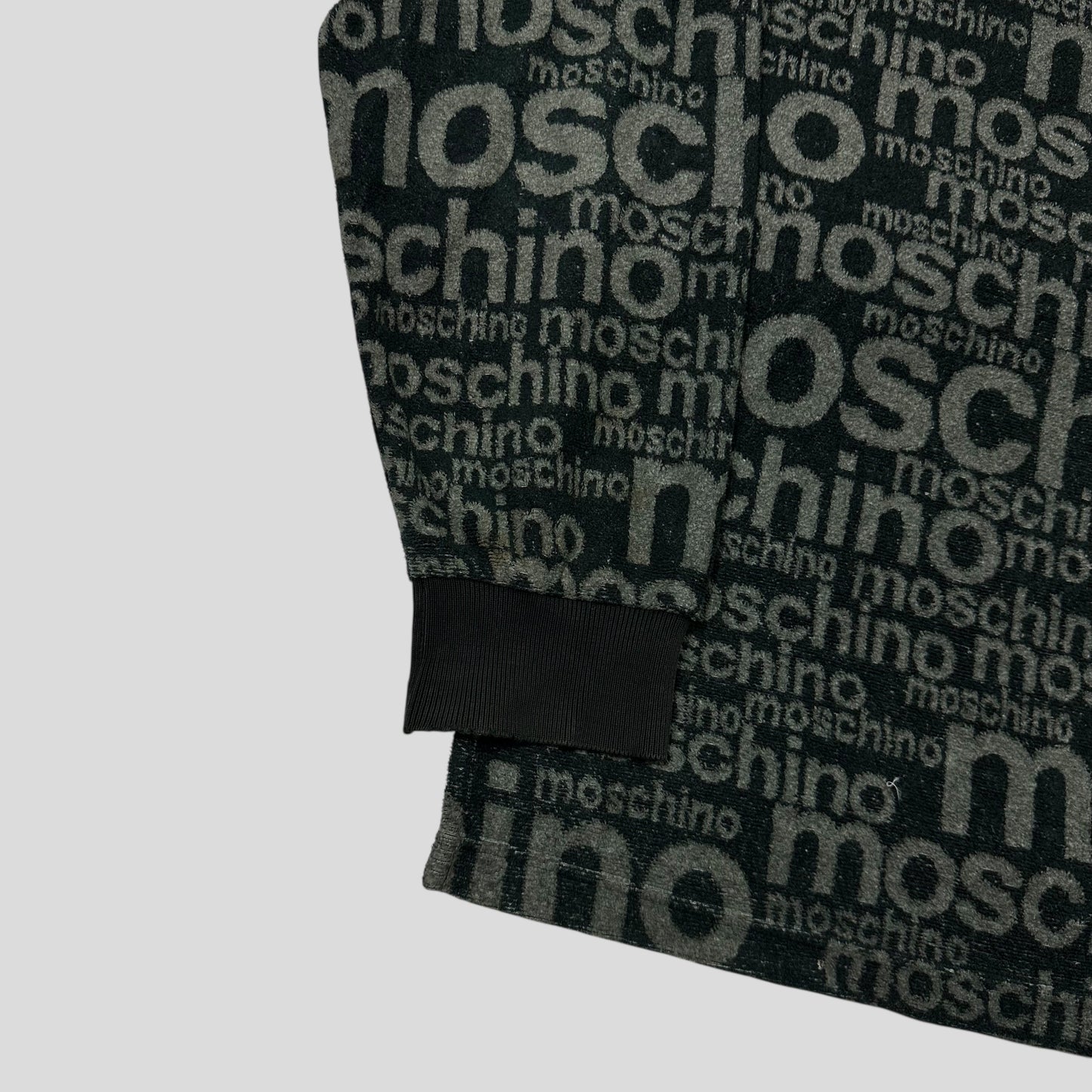 Moschino Jeans 1998 Spellout Logo Teddy Cotton Fleece Jumper - L/XL | Default Title, Black and Grey