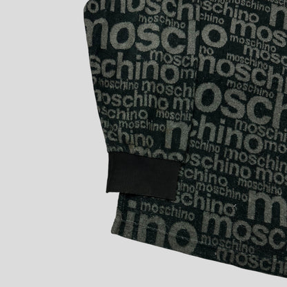 Moschino Jeans 1998 Spellout Logo Teddy Cotton Fleece Jumper - L/XL | Default Title, Black and Grey