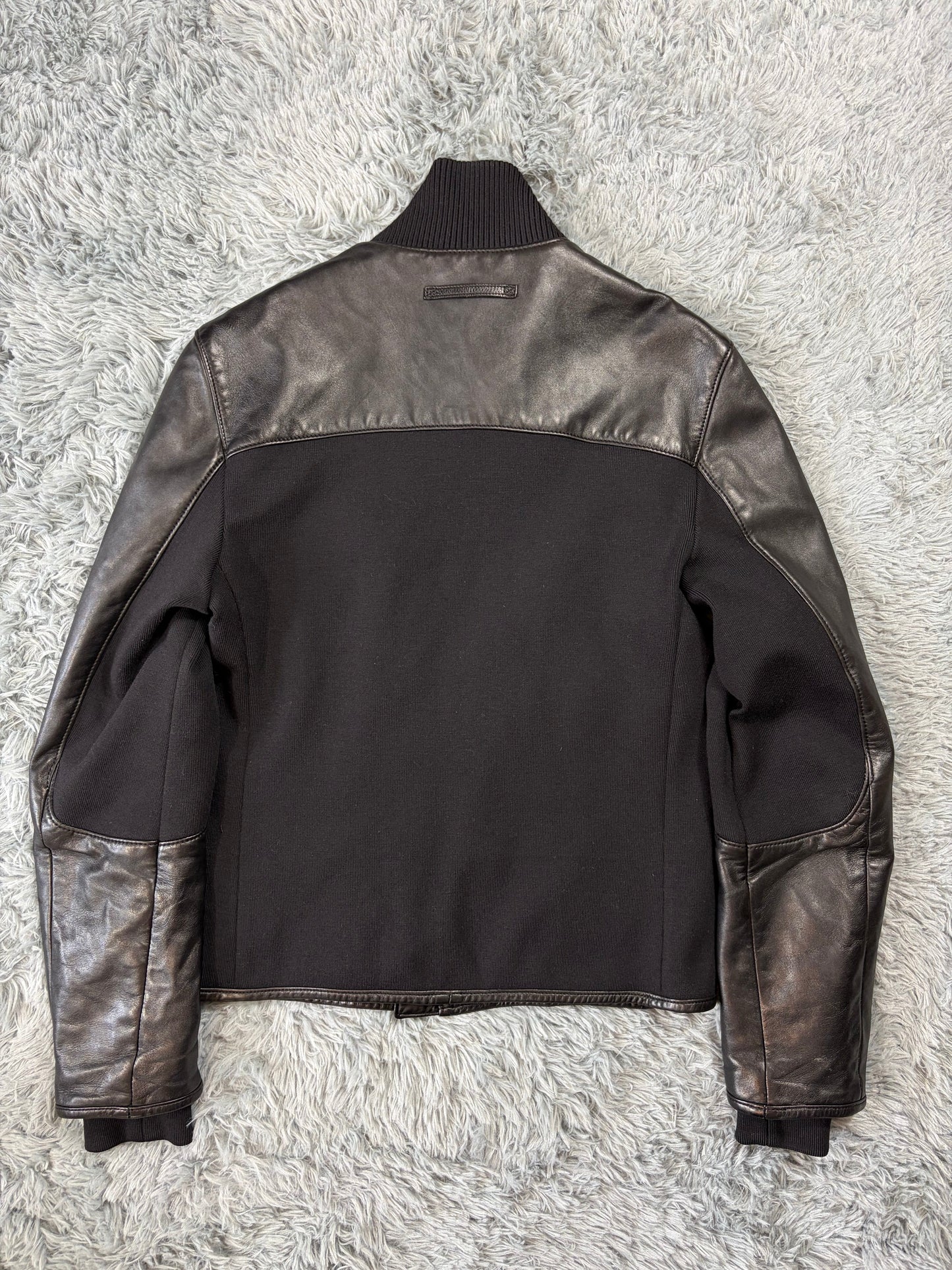 Prada Sport 00’s Leather & Wool Padded Hybrid Biker Jacket - IT50 | O/S, Black
