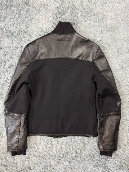 Prada Sport 00’s Leather & Wool Padded Hybrid Biker Jacket - IT50 | O/S, Black