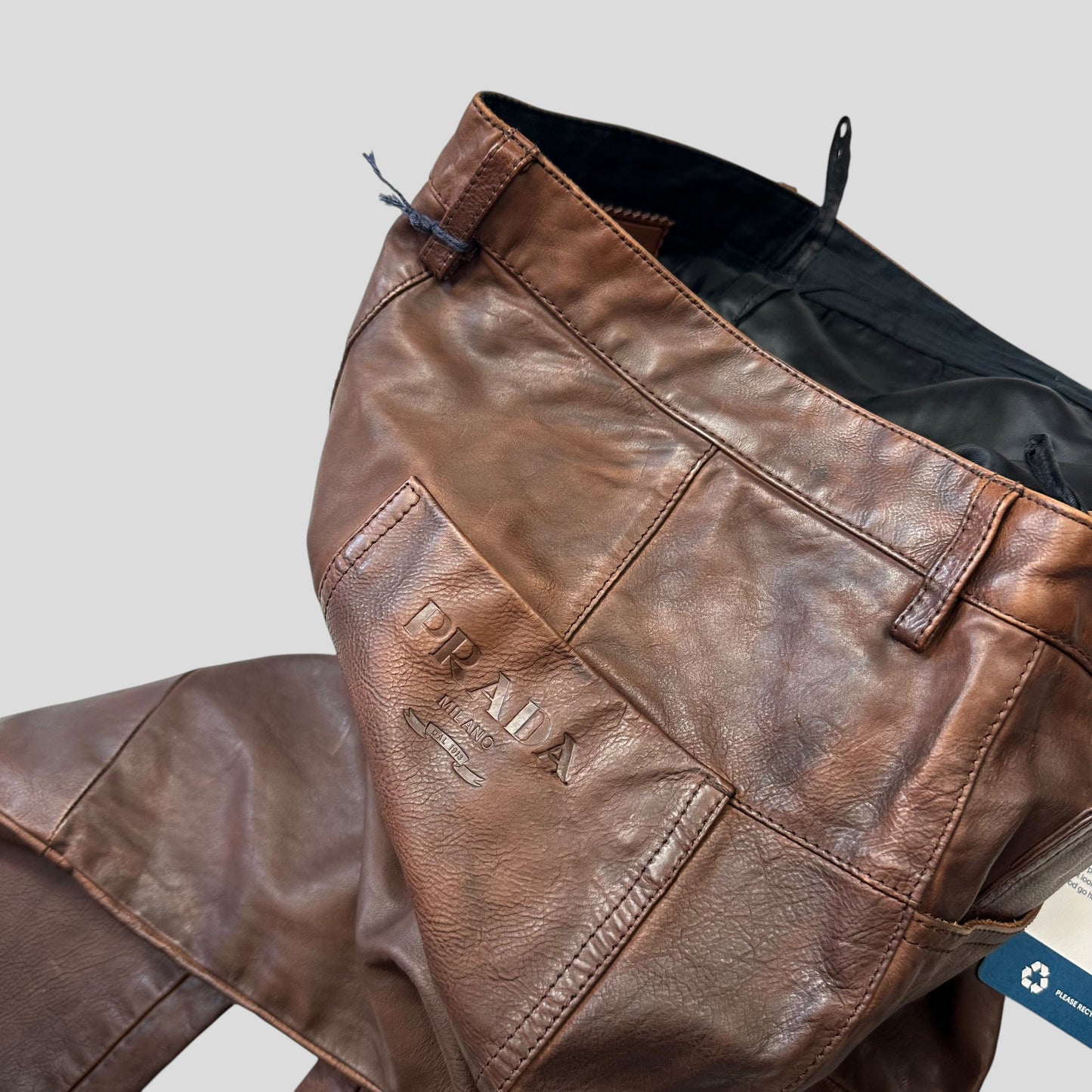 Prada Milano 00’s Embossed Logo Leather Biker Trousers - IT48 | Default Title, Brown