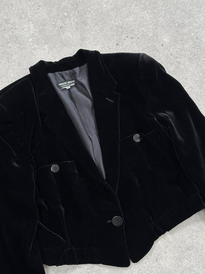 Giorgio Armani 1980s Black Label Velvet Cropped Blazer - S