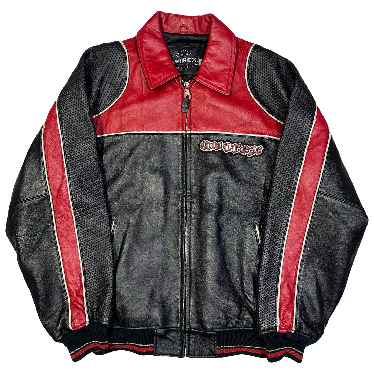Avirex Leather Jacket In Black & Red ( M )