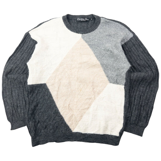 Vintage 90s Dior Monsieur Wool Knit Jumper Size XS | XS, Charcoal, Beige, Cream