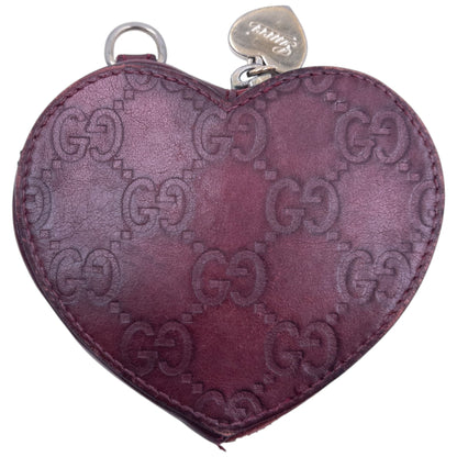 Vintage Gucci Monogram Leather Heart Coin Purse | O/S, Burgundy