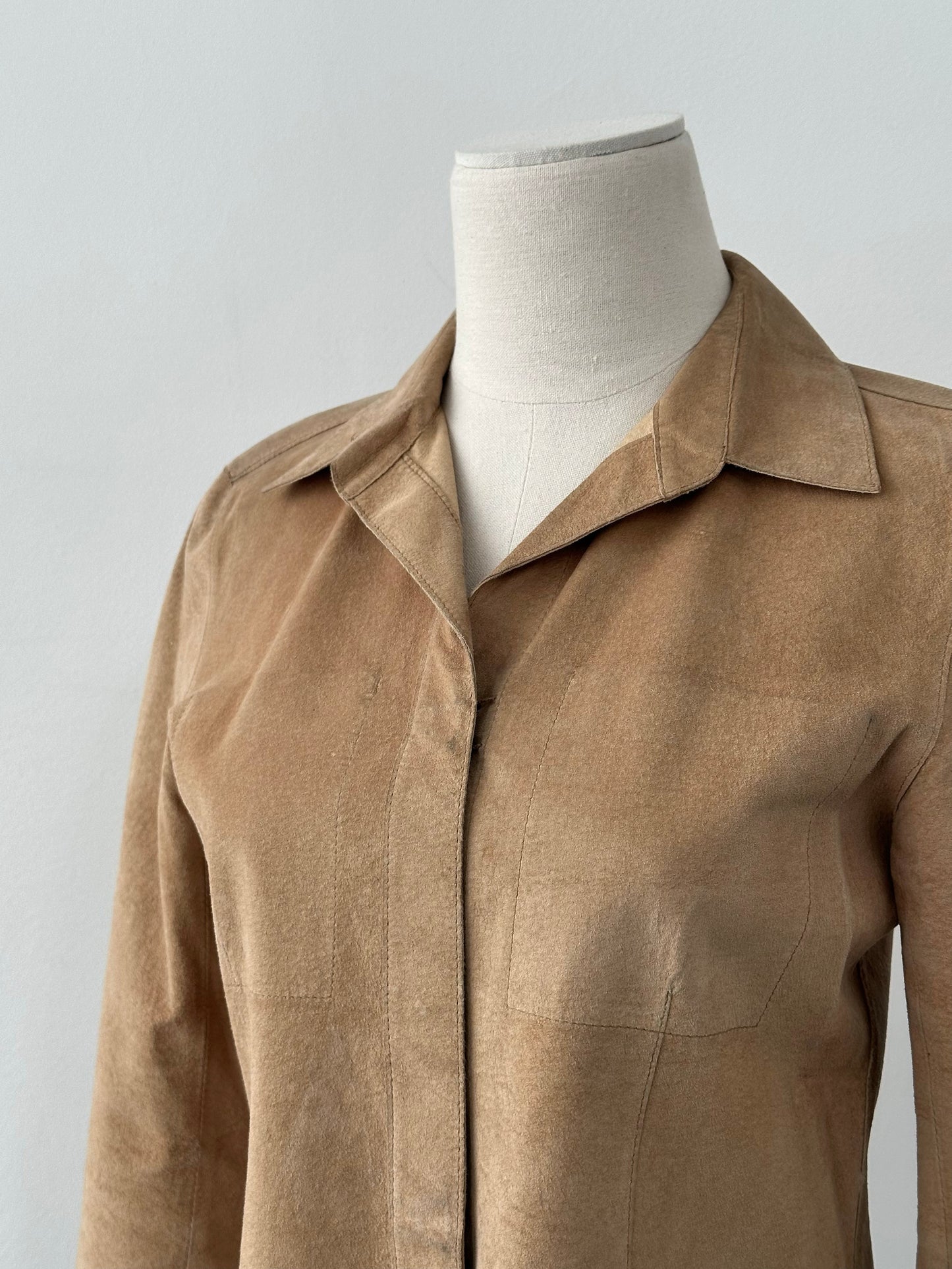 DKNY 2000s Concealed Placket Suede Shirt - XS
