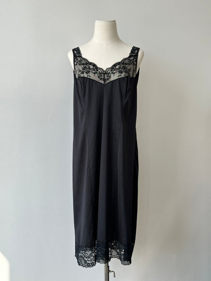 Vintage 1990s Satin Lace Midi Dress - L