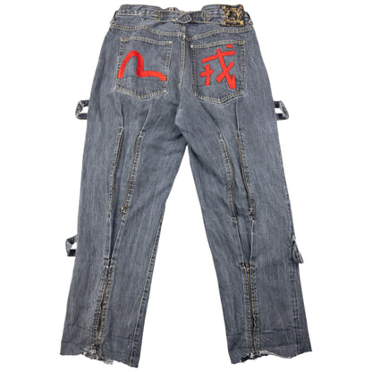 Vintage Evisu Embroidered Gull Bondage Zip Japanese Denim Jeans Size W33