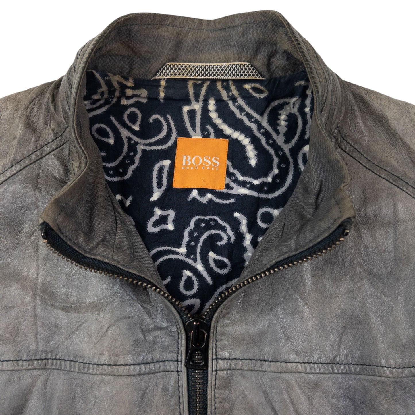 Vintage Hugo Boss Zip Up Leather Jacket Size M