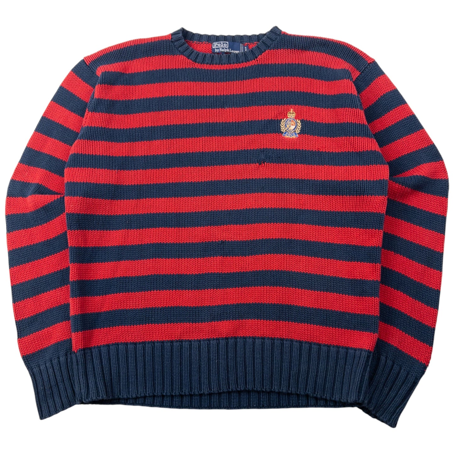 Vintage 90s Polo Ralph Lauren Crest Striped Knit Jumper Size M | Medium, Navy