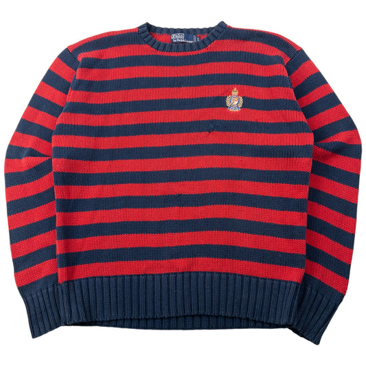 Vintage 90s Polo Ralph Lauren Crest Striped Knit Jumper Size M | Medium, Navy