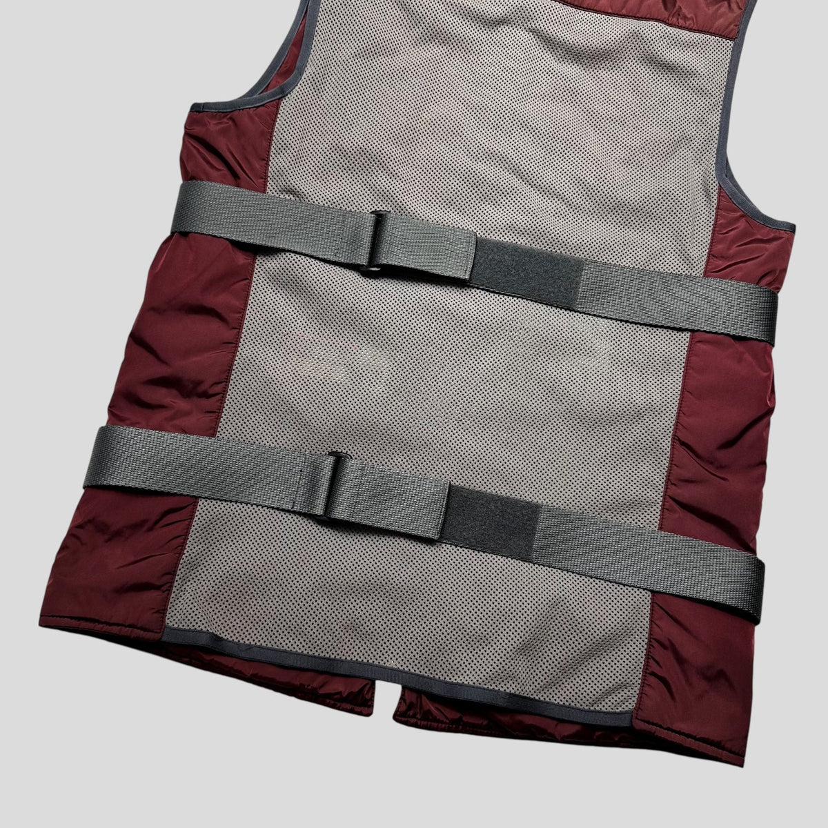 Prada Sport 1999 Nylon Bondage Mesh Padded Gilet - IT48 (S/M) | Small, Burgundy