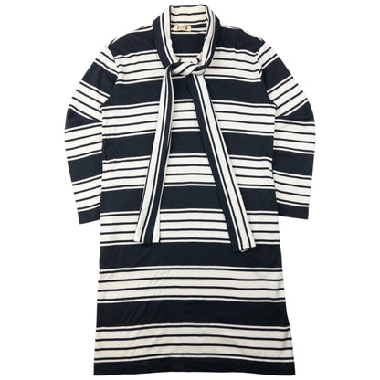 Vintage 80s Issey Miyake I.S. Striped Tie-Neck Sweater Dress Womens Size L | Large, Black