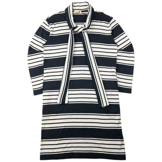 Vintage 80s Issey Miyake I.S. Striped Tie-Neck Sweater Dress Womens Size L | Large, Black