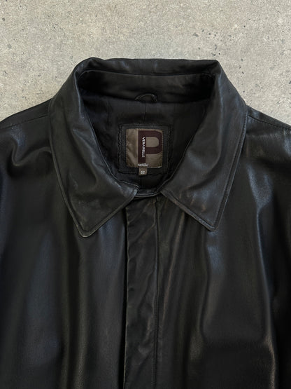 Conbipel 1990s Leather Belted Trench Coat - XL