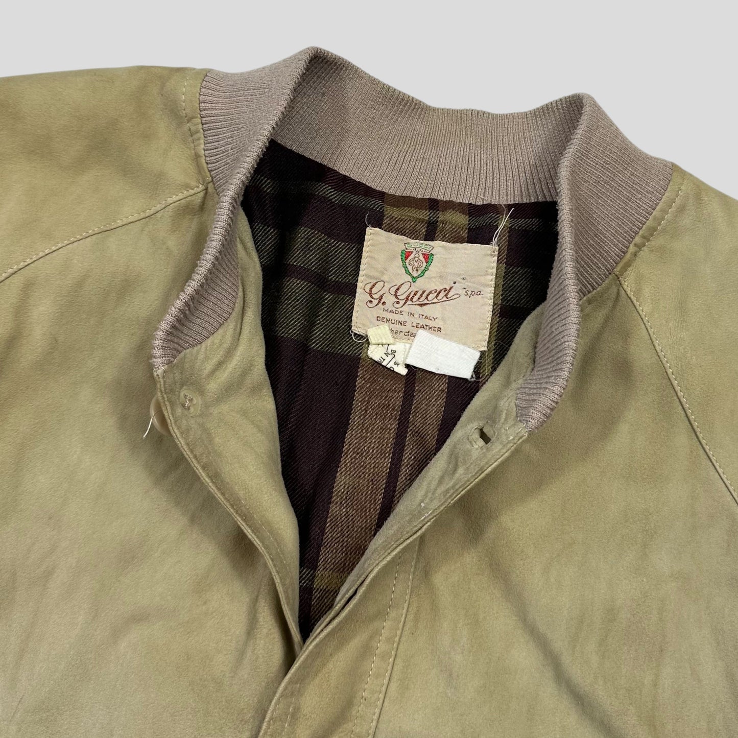 Gucci 1970’s Suede Leather Flannel Lined Flight Jacket - L | Default Title, Beige