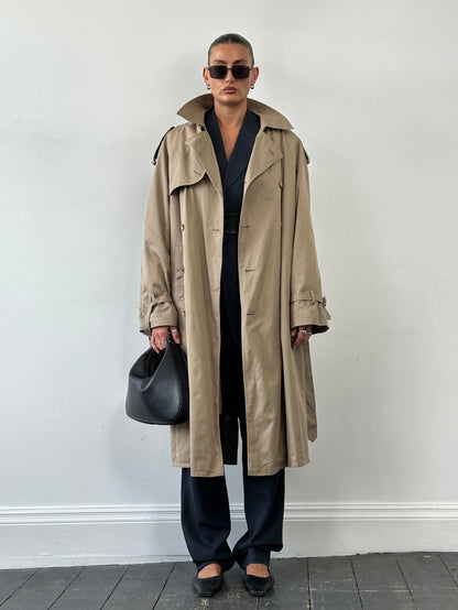 Yves Saint Laurent 80s Pure Cotton Double Breasted Belted Trench Coat - XL