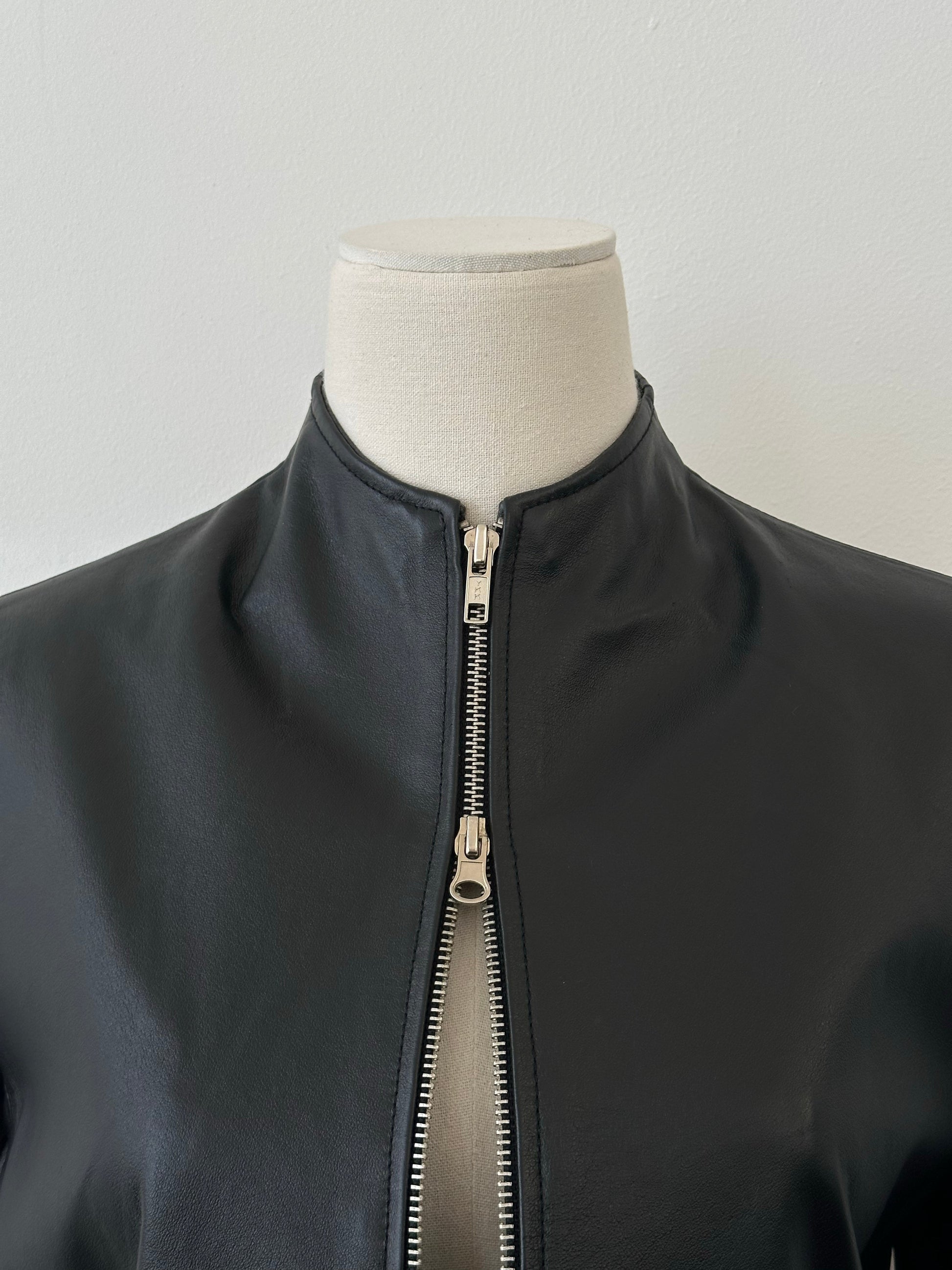 Vintage 1990s Double Zip Leather Jacket - S