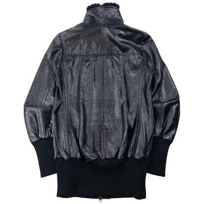 Vintage 2000s Burberry Fur Collar Nova Check Lined Leather Jacket Womens Size L | Large, Black