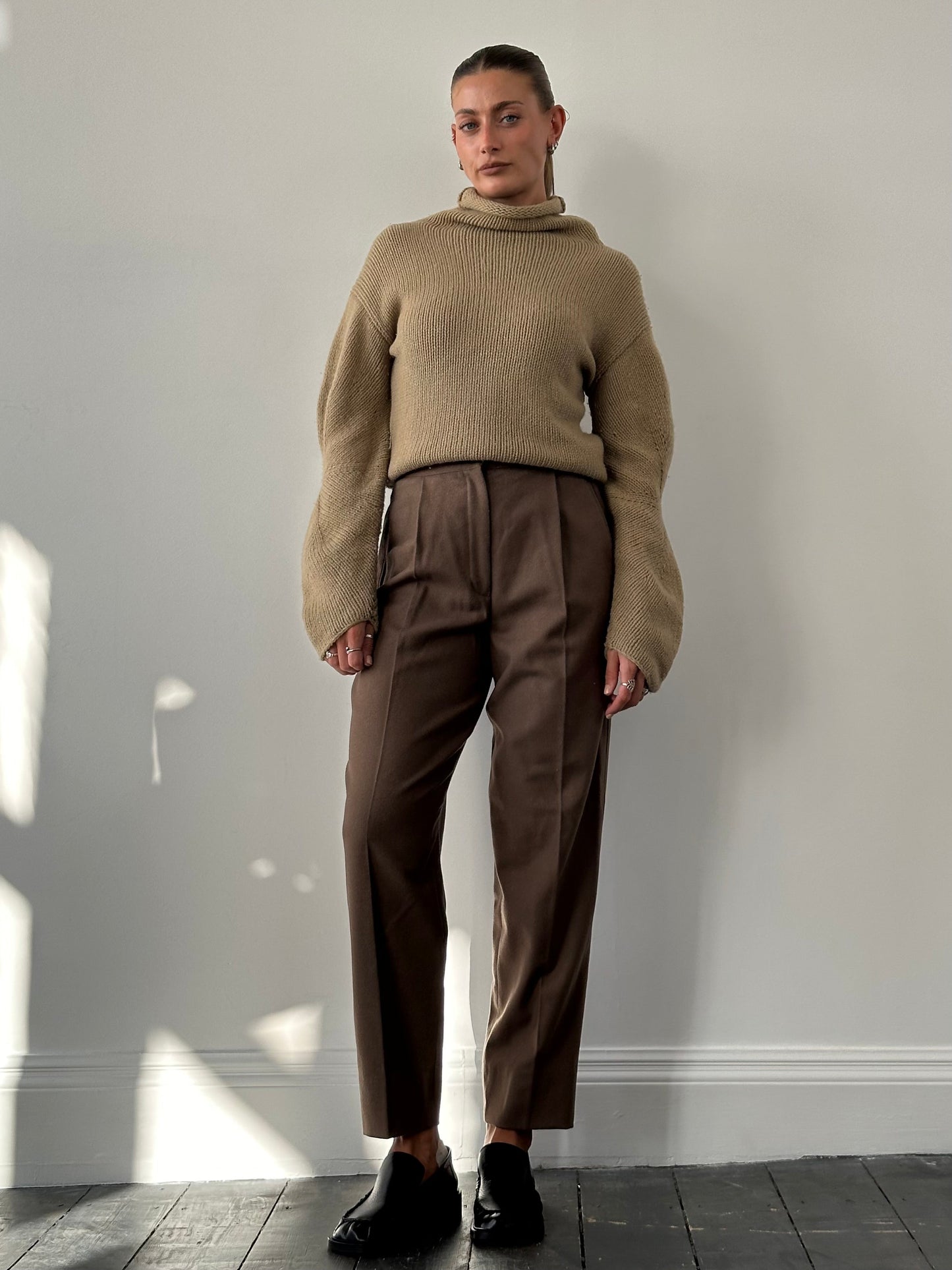 Italian Vintage Brushed Pure Wool Tapered Leg Trousers - W27