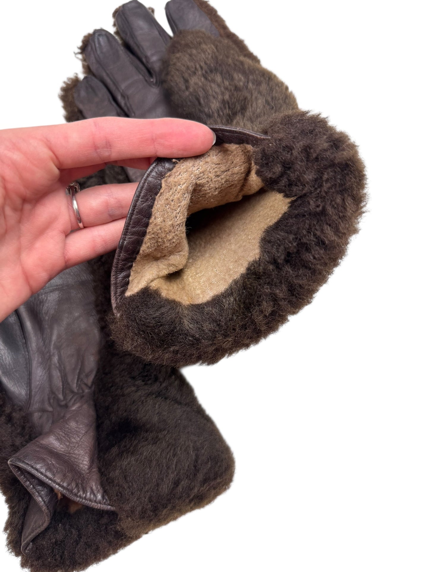 Mid-Century shearling gauntlets | O/S, Brown
