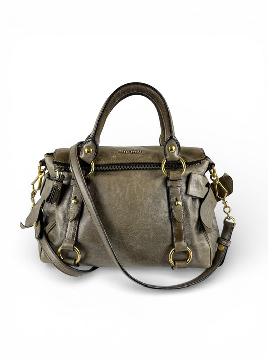 2010s Miu Miu Vitello Lux 2Way Handbag | O/S, Khaki
