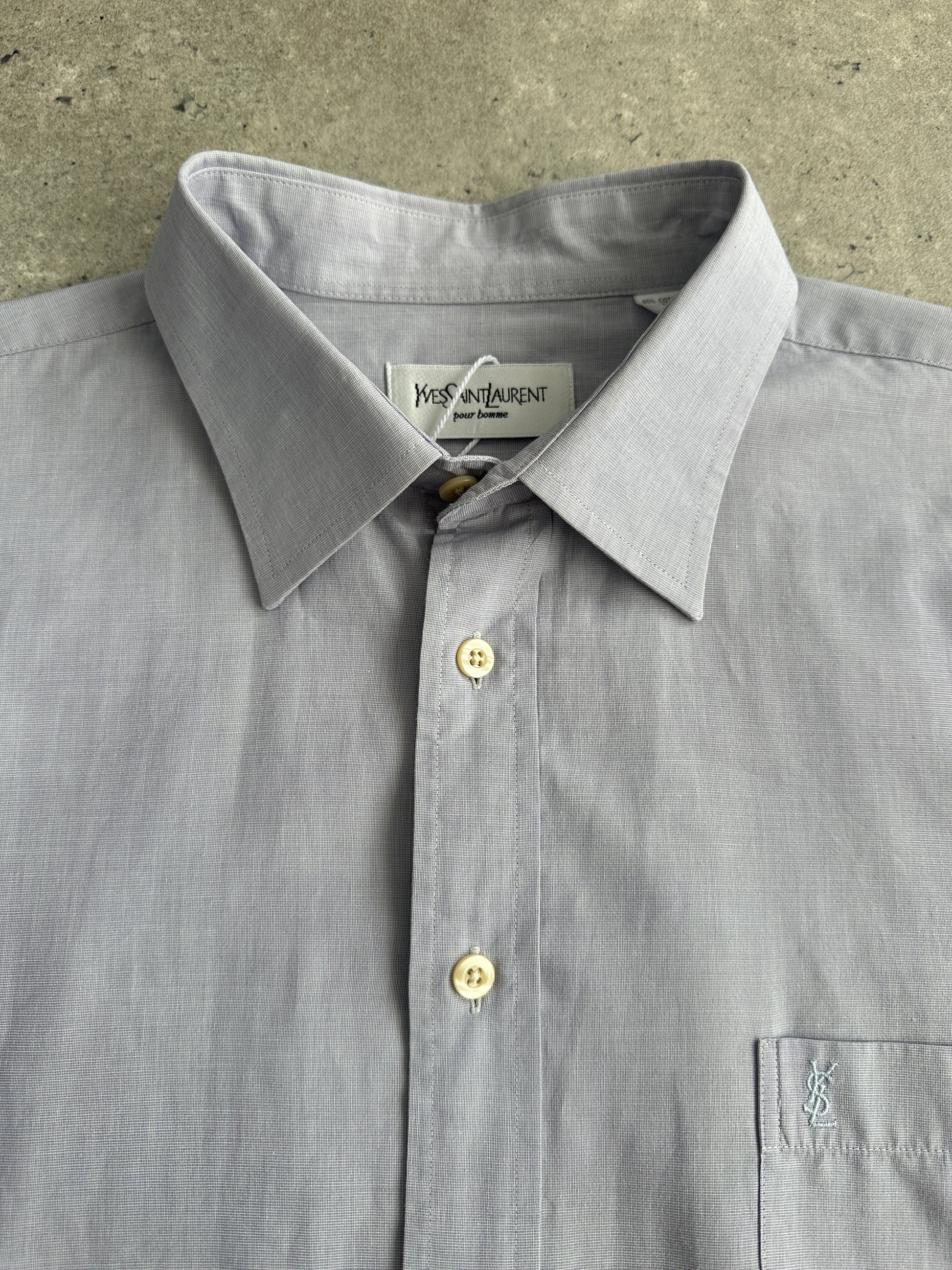 Yves Saint Laurent Pour Homme cotton logo shirt in size L/XL, featuring a classic design and visible brand logo on the front.