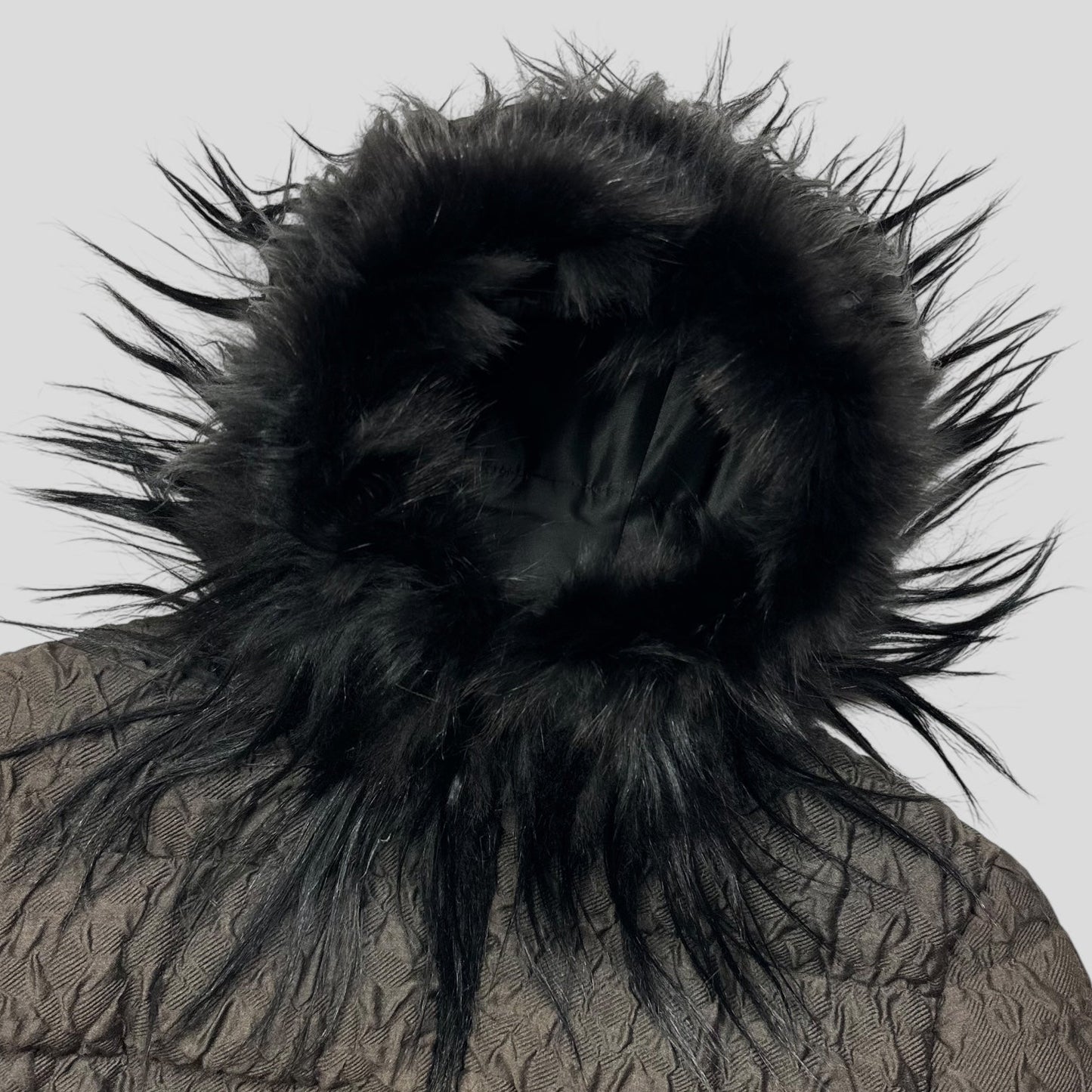 Prada 2014 Extreme Fur Hooded Silk & Wool Textured Puffer Jacket - IT44 (S) | Default Title, Blue