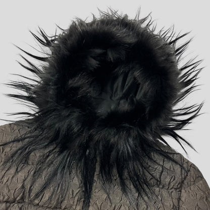 Prada 2014 Extreme Fur Hooded Silk & Wool Textured Puffer Jacket - IT44 (S) | Default Title, Blue