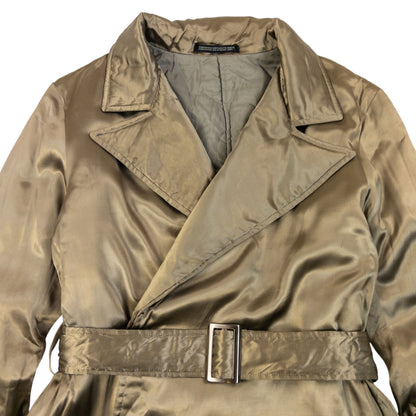 Vintage 2000s Yohji Yamamoto NOIR Belt Waist Satin Trench Jacket Womens | Small, Brown