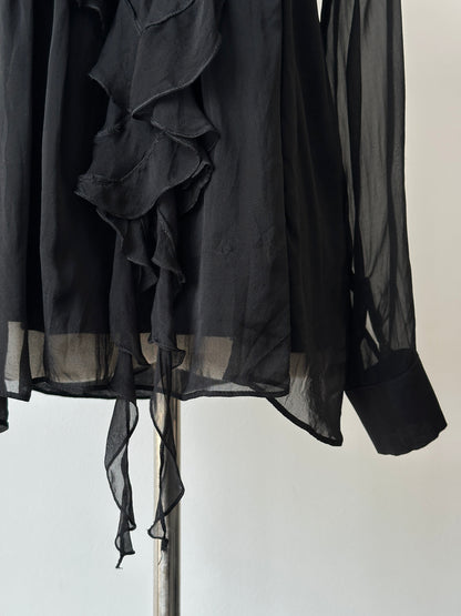 Vintage 2000s Pure Silk Ruffle Shirt - S-M