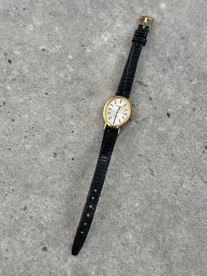 Vintage Montine 1980s Swiss Gold Tone 17 Jewel Leather Watch