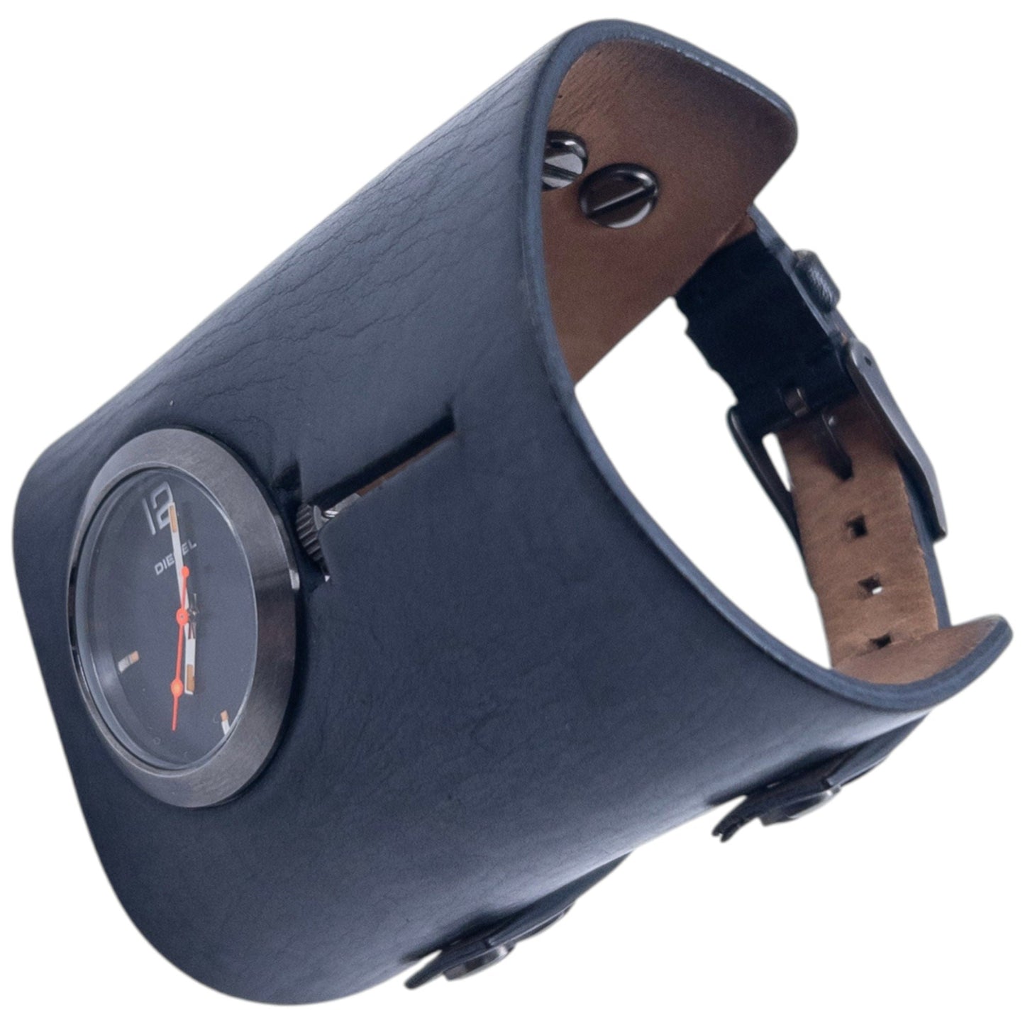 Vintage 2000s Diesel Double Buckle Leather Cuff Watch | O/S, Black