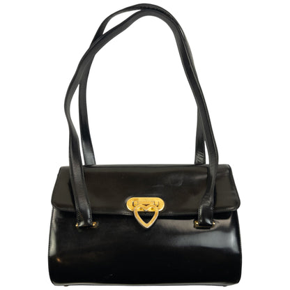 Vintage 2000s Moschino Heart Clasp Leather Shoulder Bag | O/S, Black