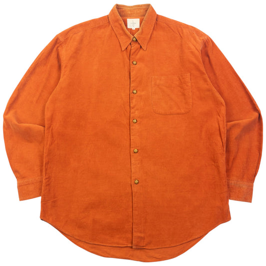 Vintage 90s Yohji Yamamoto Long Sleeve Button Up Corduroy Shirt Size S | Small, Orange