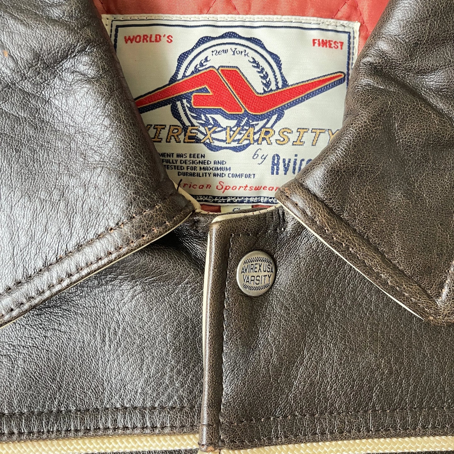 Avirex 'Spider Rock' Leather Varsity Jacket - S