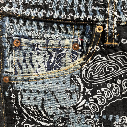Boro Patchwork Sashiko Distressed Jeans - W34" | W34, Blue