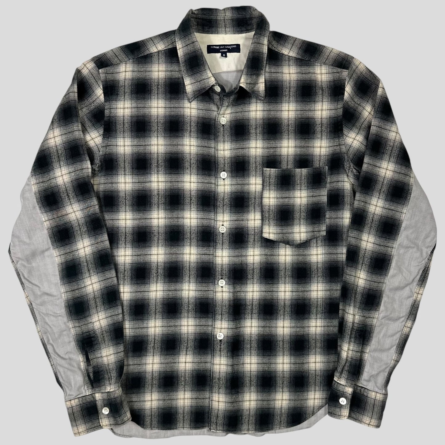 Comme Des Garçons Homme 2009 Shadow Plaid Panelled Flannel Shirt - S/M | Default Title, Grey