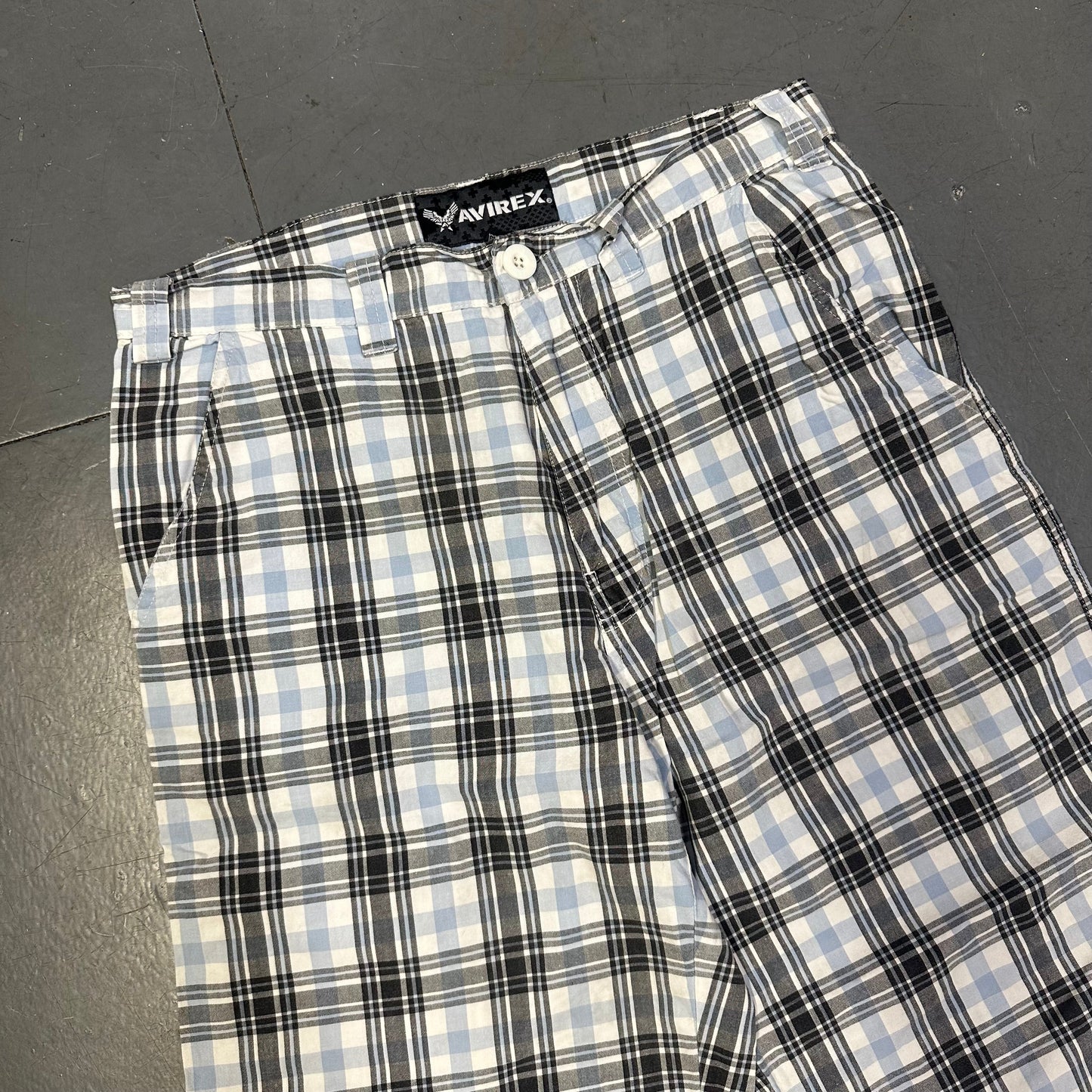 Avirex Plaid Shorts In Blue & White ( W30 ) - 1036 Emporium