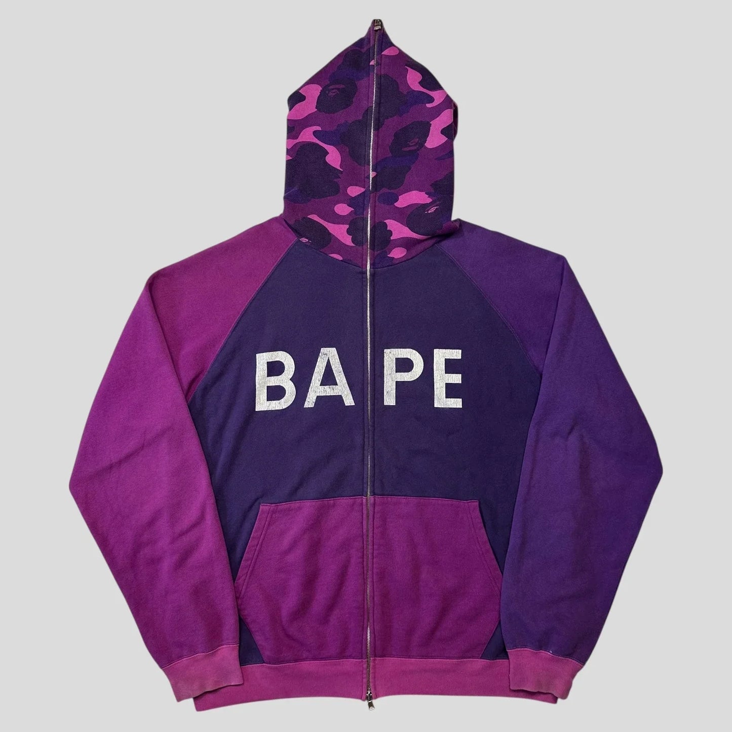 Bape OG 2004 Purple Camo Spellout Full Zip Hoodie - L/XL