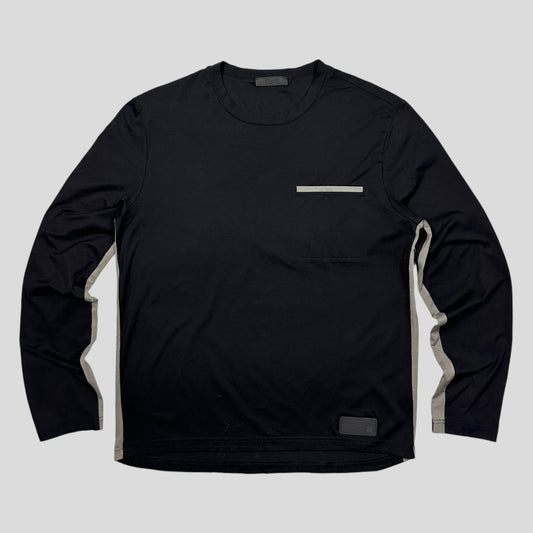 Prada Milano 2018 Rubber Race Logo Panelled Longsleeve - M | Large, Black