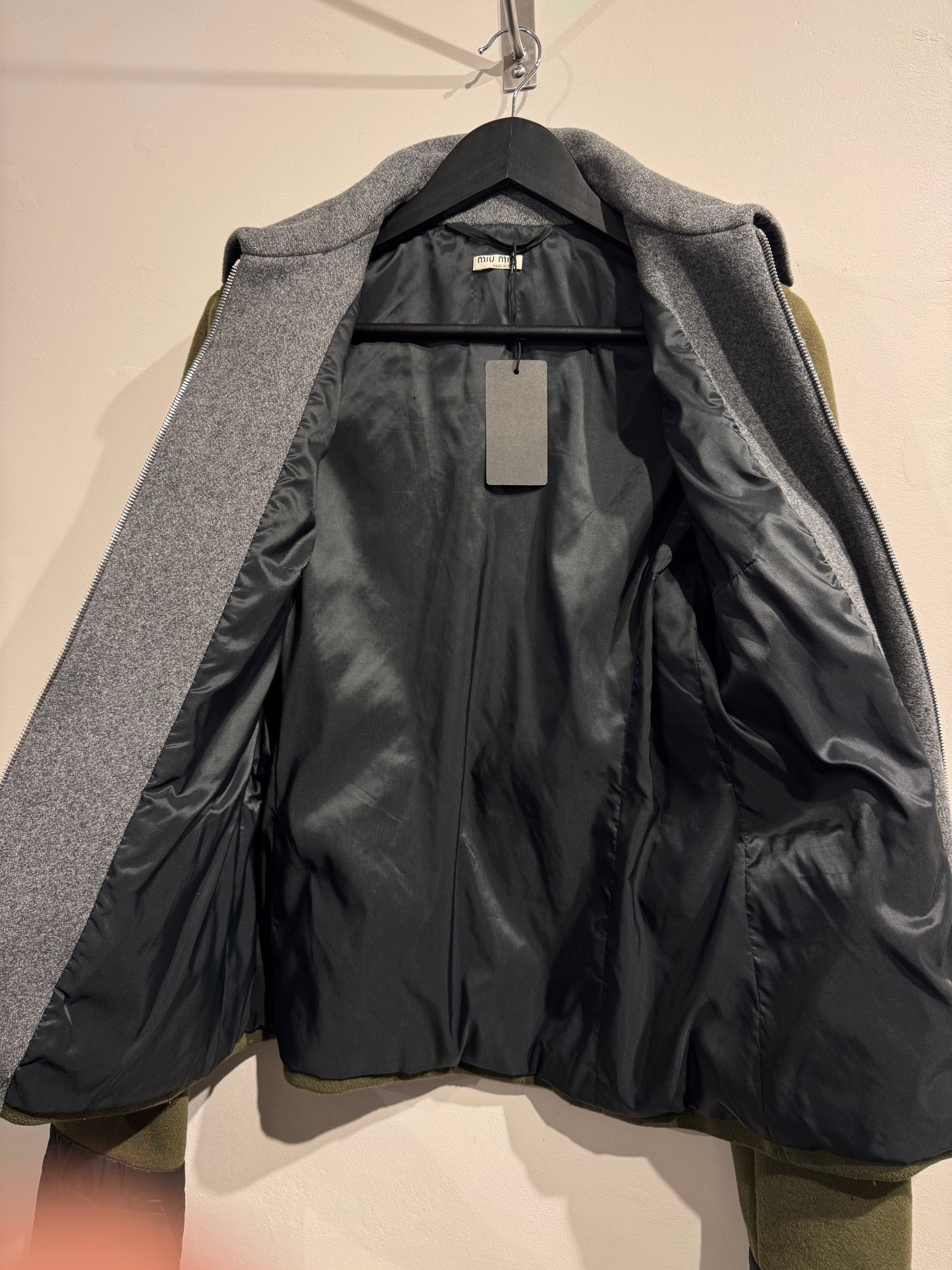Miu Miu Khaki Grey 90s/00s Wool Jacket | Large, Multicoloured